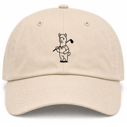 Beige Alpaca With Golf Club Golf Dad Hat