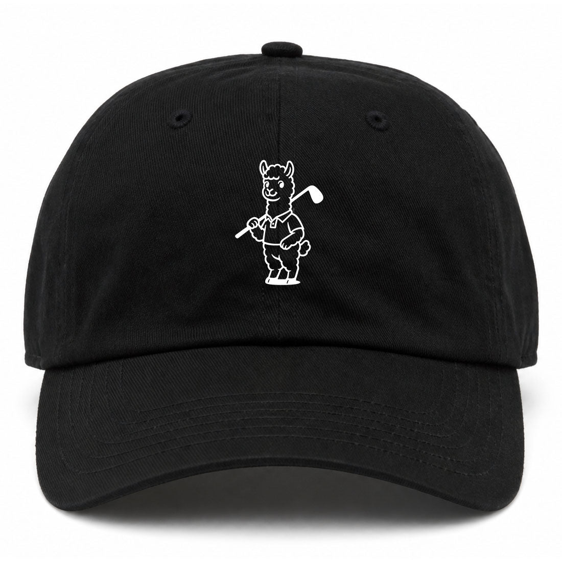 Black Alpaca With Golf Club Golf Dad Hat