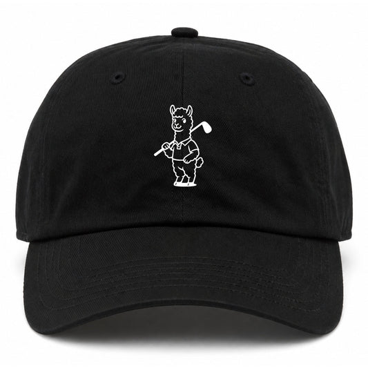 Black Alpaca With Golf Club Golf Dad Hat