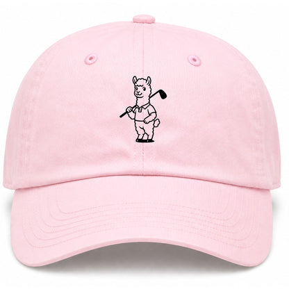 Pink Alpaca With Golf Club Golf Dad Hat