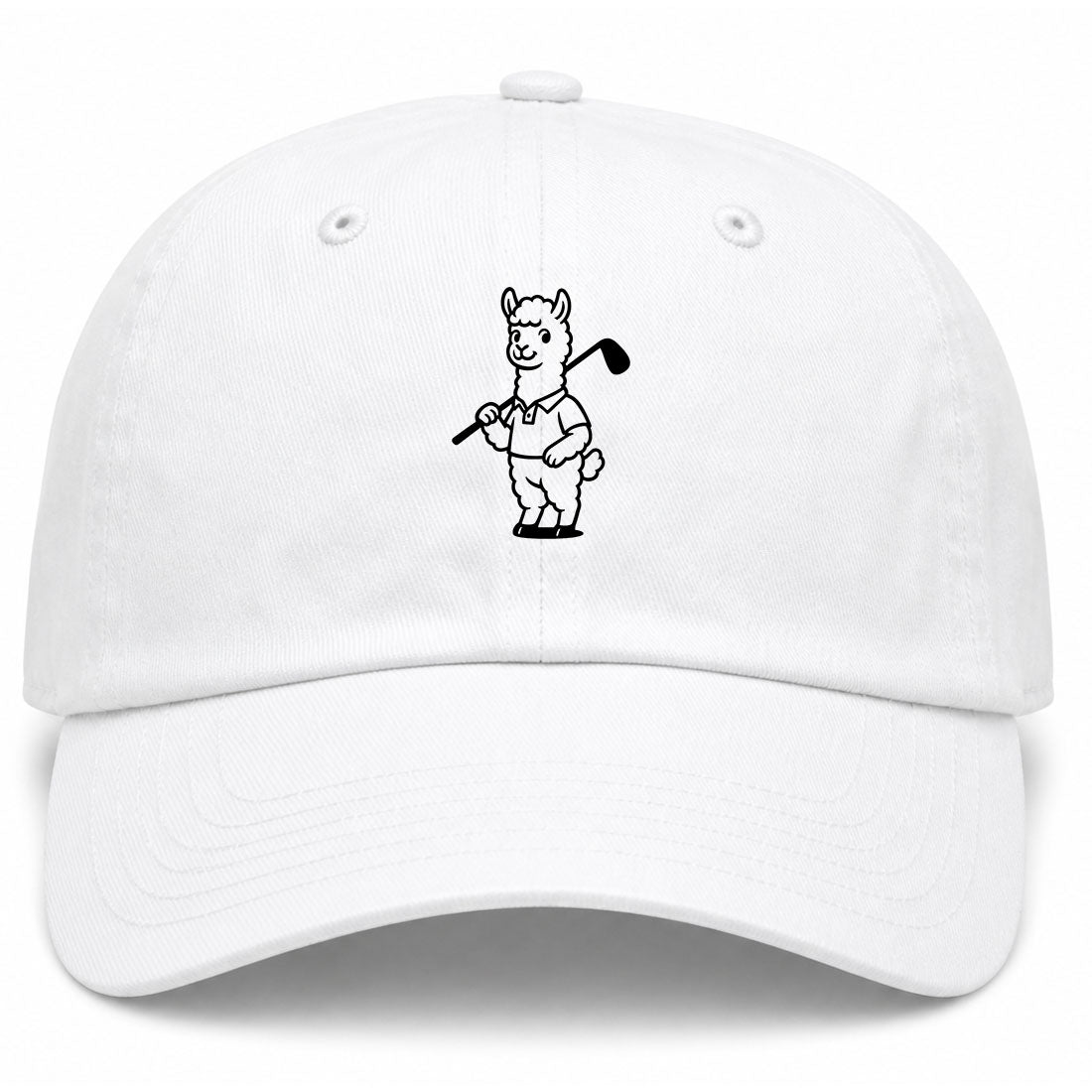 White Alpaca With Golf Club Golf Dad Hat