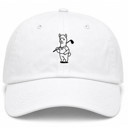 White Alpaca With Golf Club Golf Dad Hat