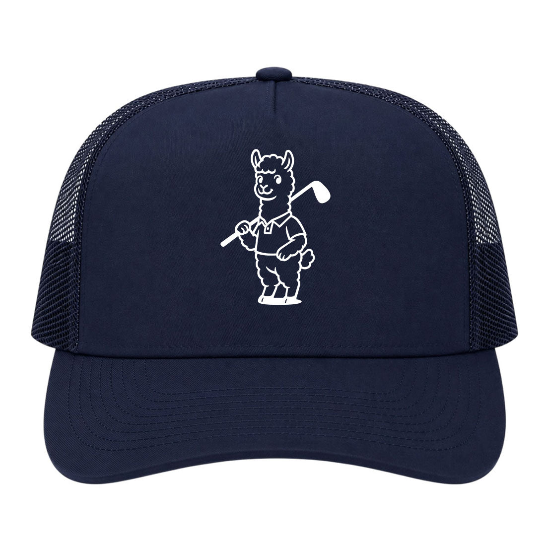 Navy Blue Alpaca With Golf Club Golf Trucker Hat