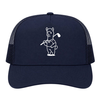 Navy Blue Alpaca With Golf Club Golf Trucker Hat