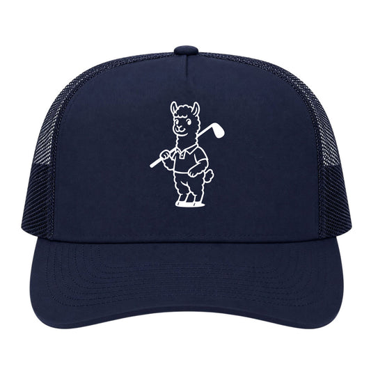 Navy Blue Alpaca With Golf Club Golf Trucker Hat