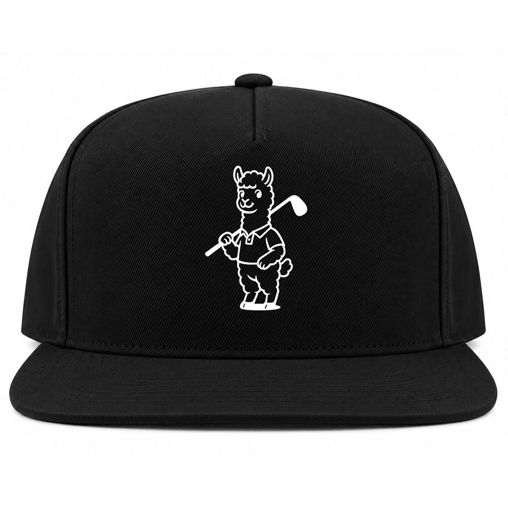 Black Alpaca With Golf Club Golf Snapback Hat