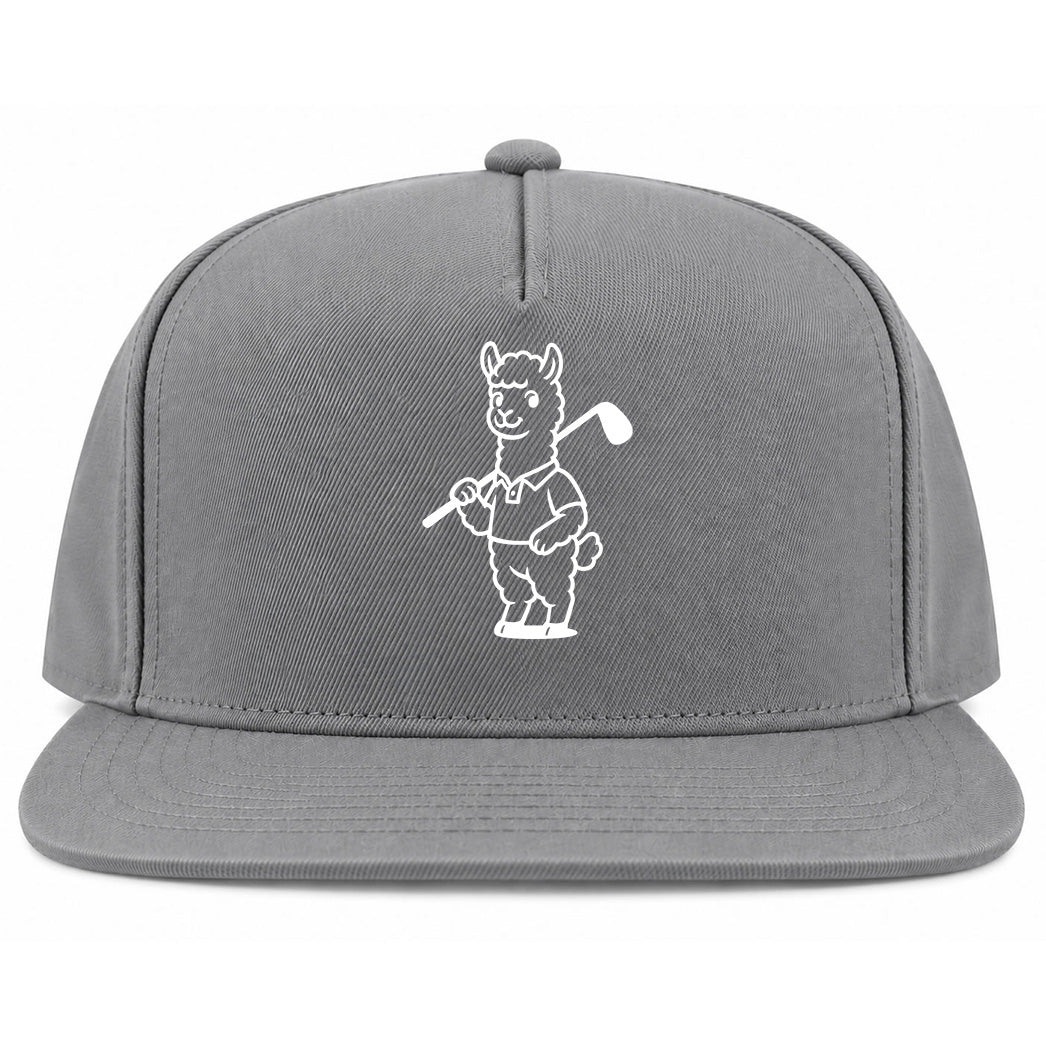 Grey Alpaca With Golf Club Golf Snapback Hat