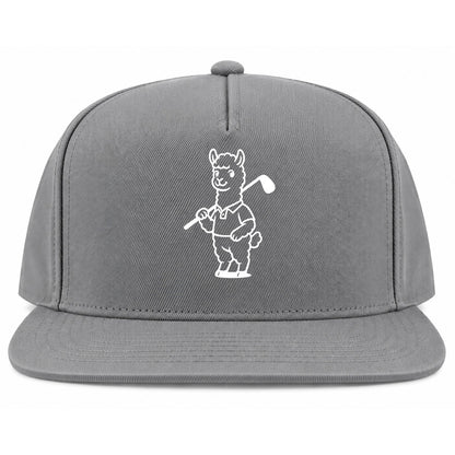 Grey Alpaca With Golf Club Golf Snapback Hat