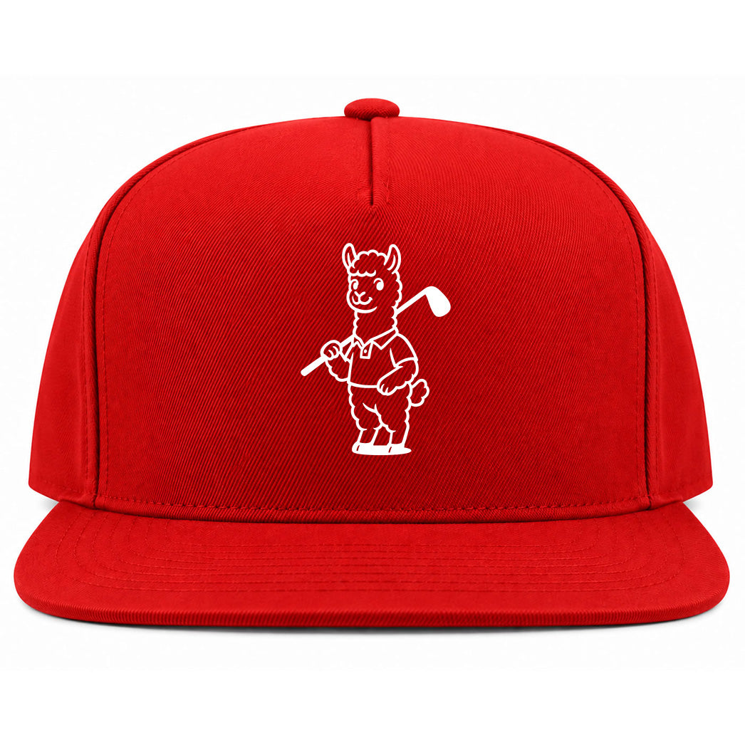 Red Alpaca With Golf Club Golf Snapback Hat