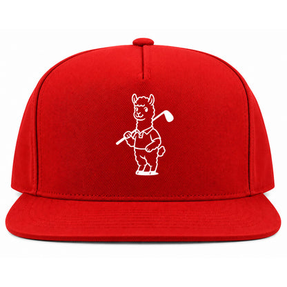 Red Alpaca With Golf Club Golf Snapback Hat