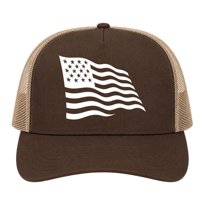 Brown American Flag Golf Trucker Hat