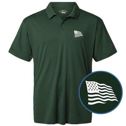 Green American Flag Men's Short Sleeve Golf Polo Shirt