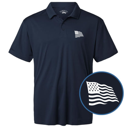 Navy Blue American Flag Men's Short Sleeve Golf Polo Shirt