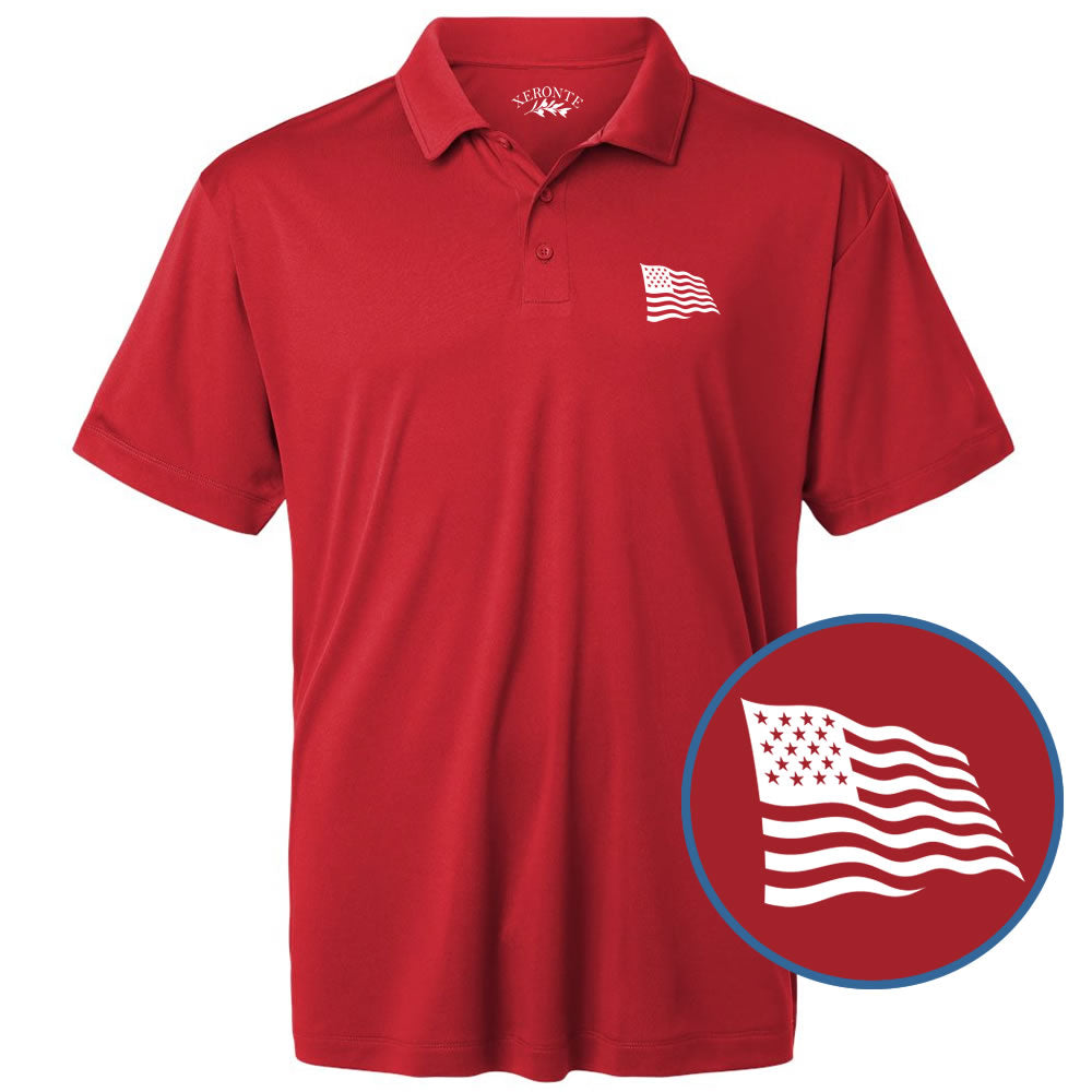 Red American Flag Men's Short Sleeve Golf Polo Shirt