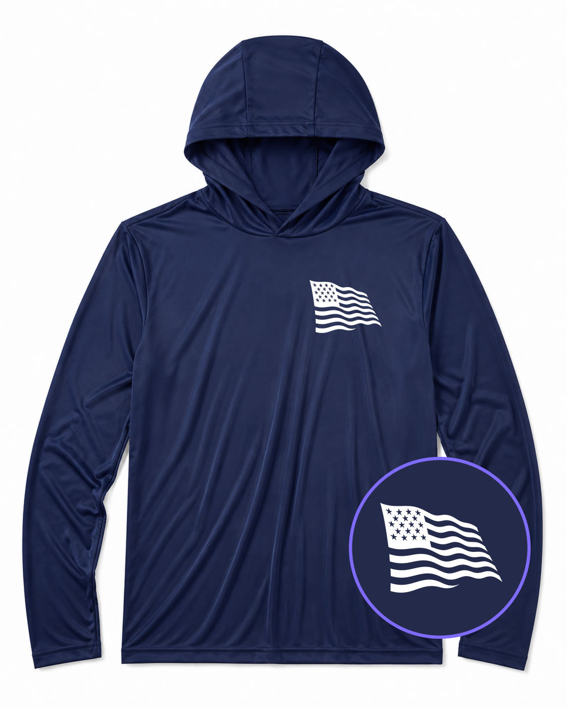Navy Blue American Flag Men's Lightweight Performance Golf Hoodie