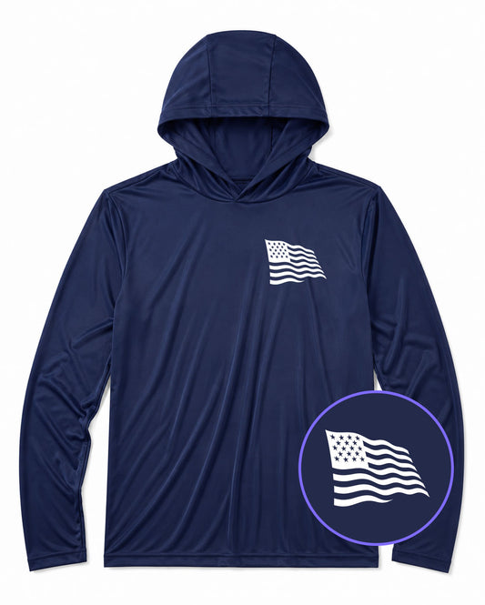 Navy Blue American Flag Men's Lightweight Performance Golf Hoodie