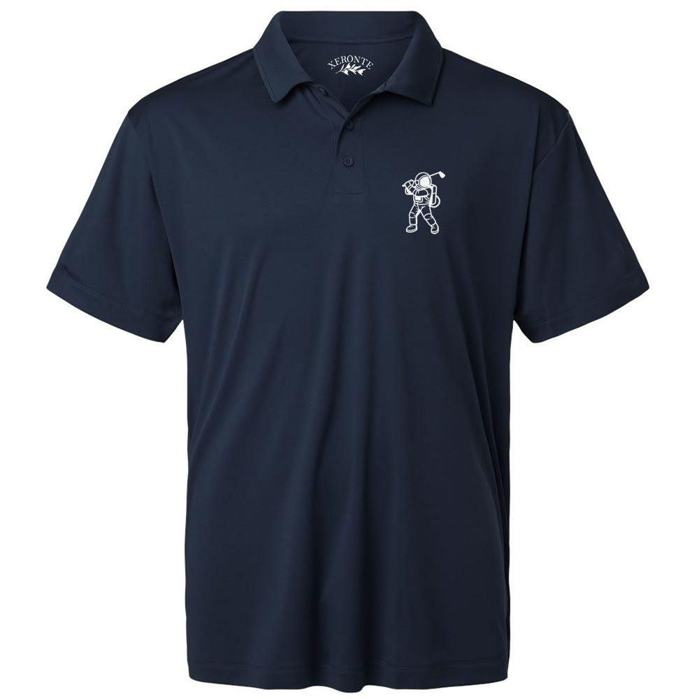 Navy Blue Astronaut Space Golfer Men's Short Sleeve Golf Polo Shirt