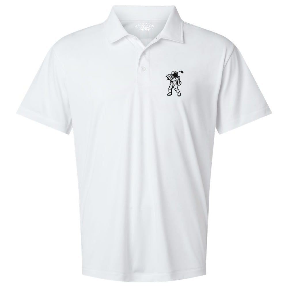 White Astronaut Space Golfer Men's Short Sleeve Golf Polo Shirt