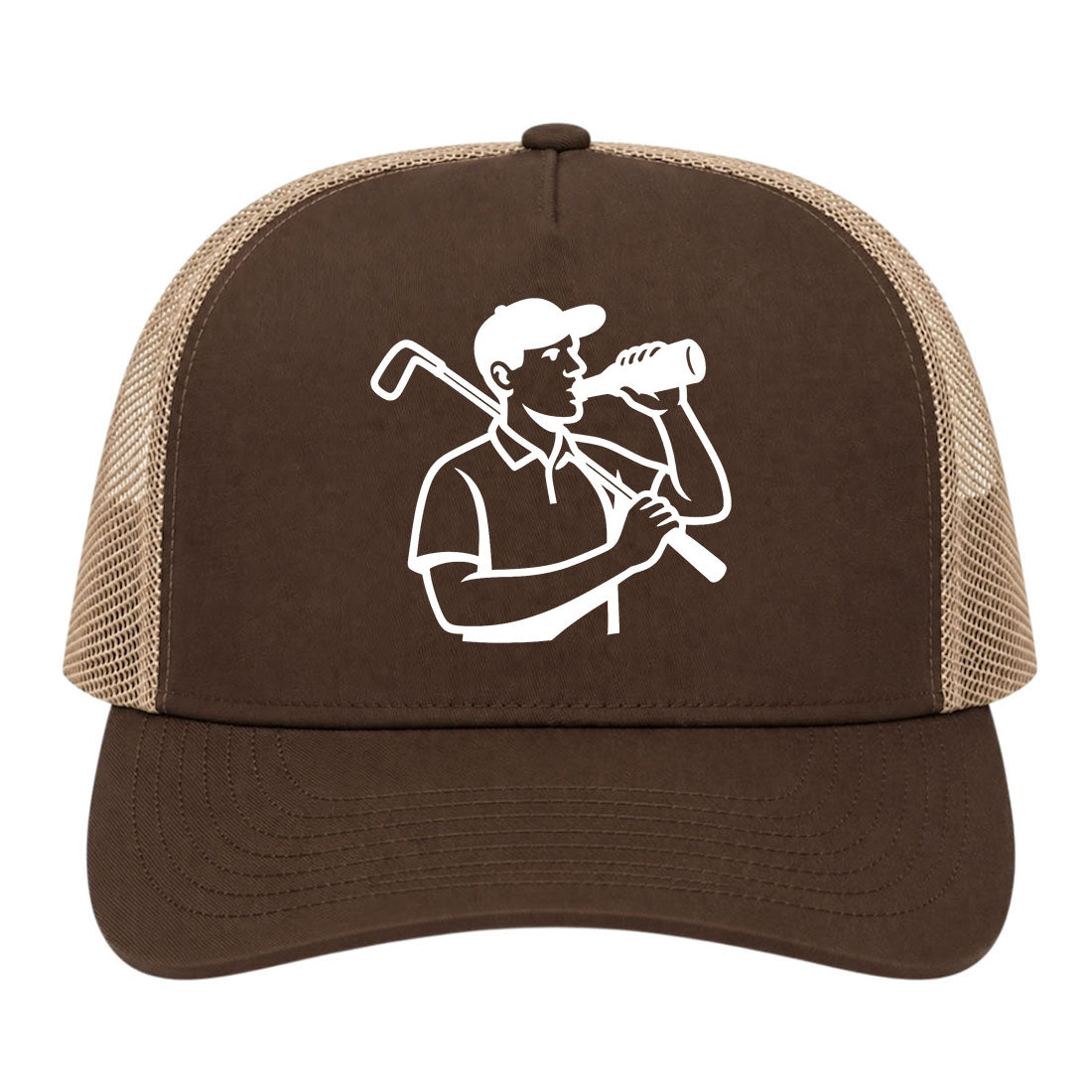 Brown Beer And Golf Trucker Hat