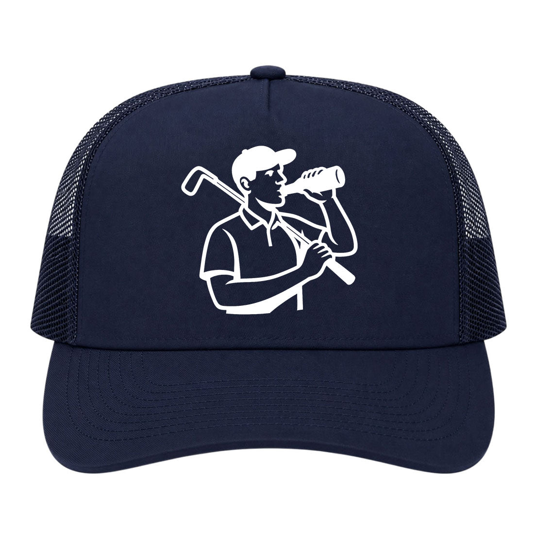 Navy Blue Beer And Golf Trucker Hat