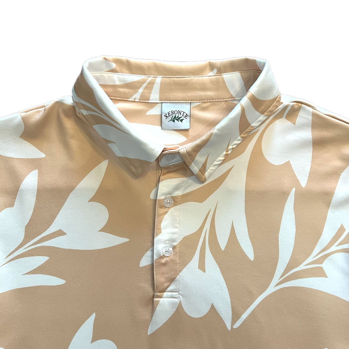 Beige And White Olive Branch Print Men's Golf Shirt Brand