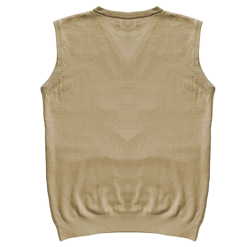 Solid Beige Mens V-Neck Sweater Vest Back