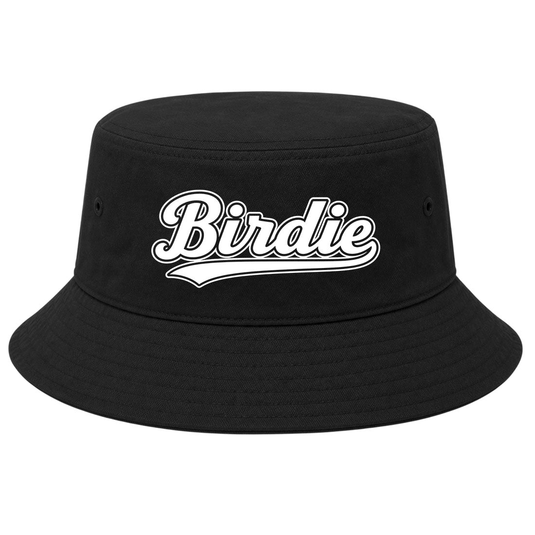 Black Birdie Varsity Script Golf Bucket Hat