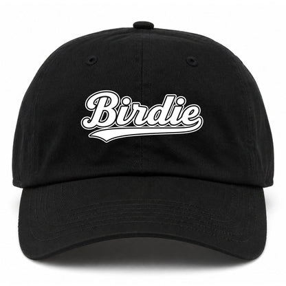Black Birdie Varsity Script Golf Dad Hat