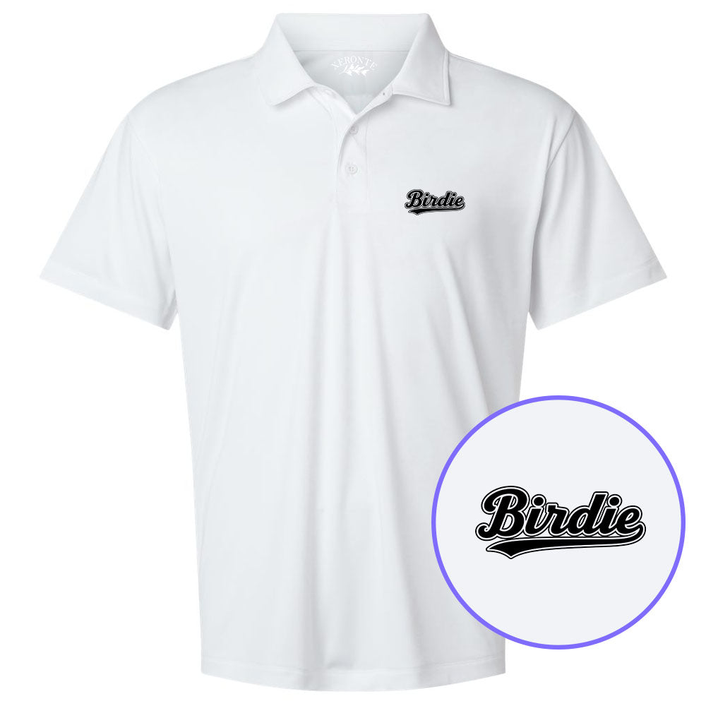 White Birdie Varsity Script Men's Golf Polo Shirt