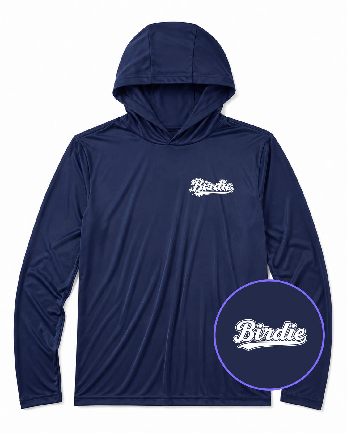 Navy Blue Birdie Varsity Script Men's Lightweight Performance Golf Hoodie