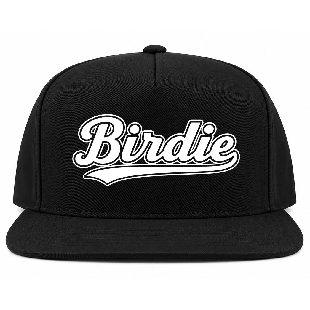 Black Birdie Varsity Script Golf Snapback Hat