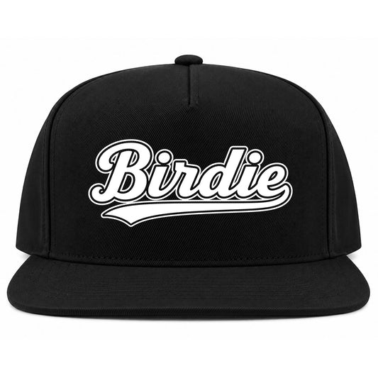 Black Birdie Varsity Script Golf Snapback Hat