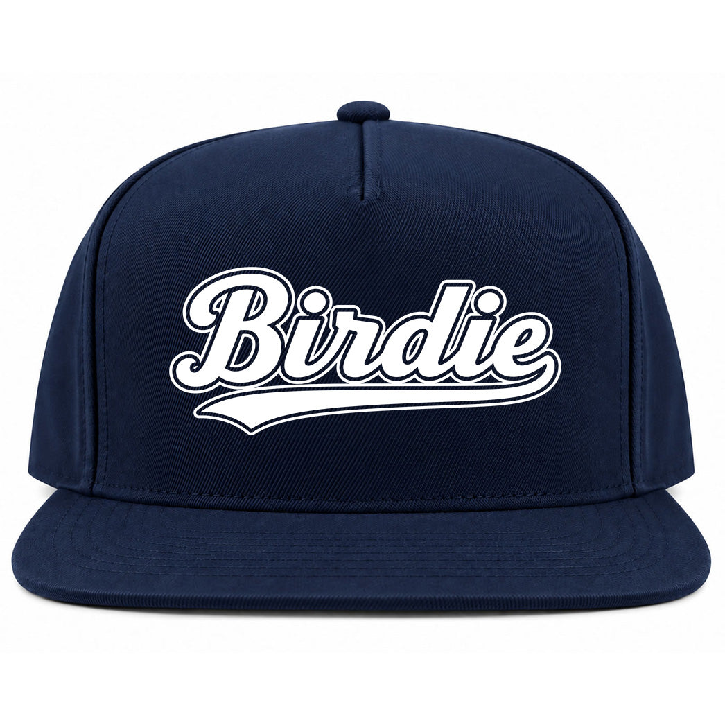 Navy Blue Birdie Varsity Script Golf Snapback Hat