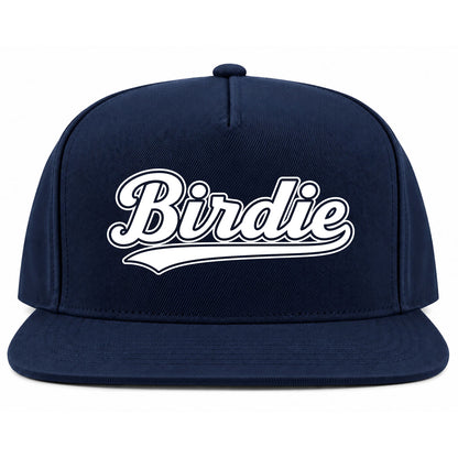 Navy Blue Birdie Varsity Script Golf Snapback Hat