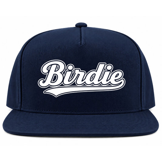 Navy Blue Birdie Varsity Script Golf Snapback Hat