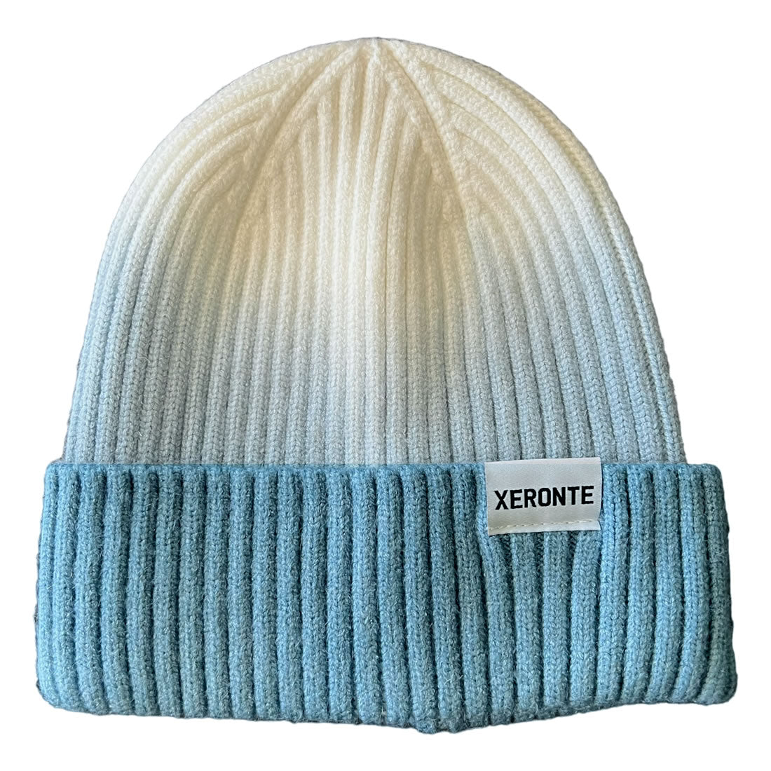 Blue And White Ombre Cuffed Beanie Hat