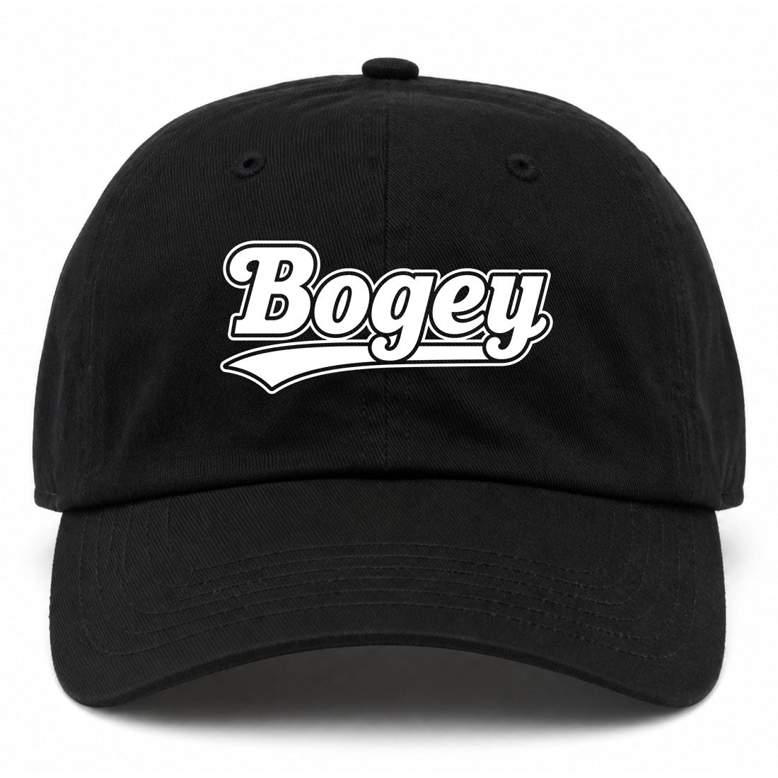 Black Bogey Varsity Script Golf Dad Hat