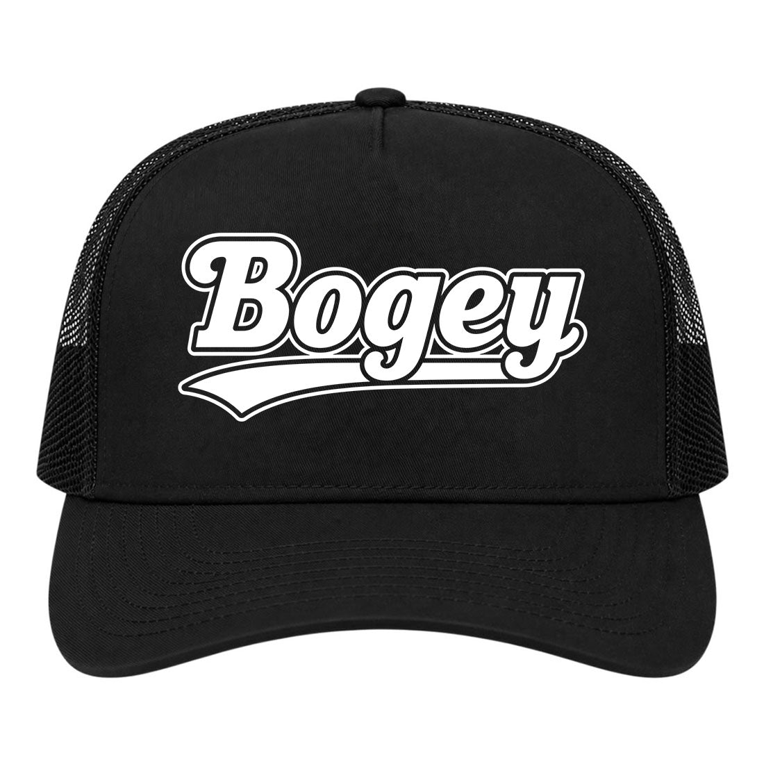 Black Bogey Varsity Script Golf Trucker Hat