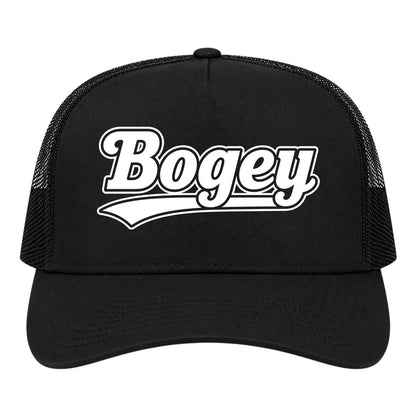 Black Bogey Varsity Script Golf Trucker Hat
