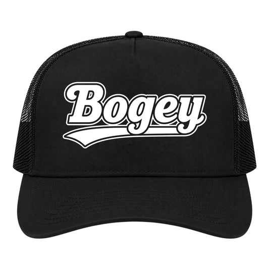 Black Bogey Varsity Script Golf Trucker Hat