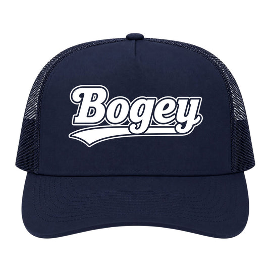 Navy Blue Bogey Varsity Script Golf Trucker Hat