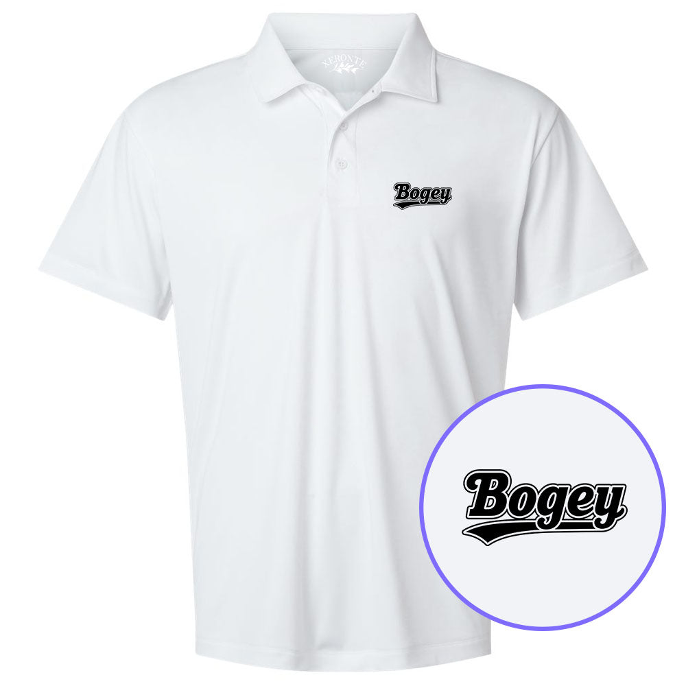 White Bogey Varsity Script Men's Golf Polo Shirt