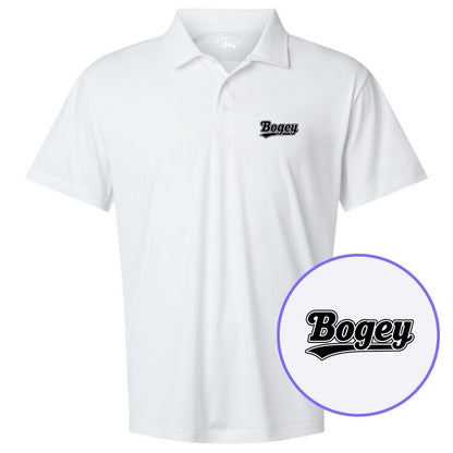White Bogey Varsity Script Men's Golf Polo Shirt