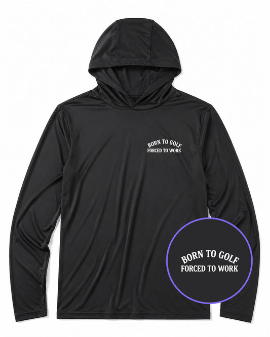 Black Born To Golf Forced To Work Men's Lightweight Performance Golf Hoodie