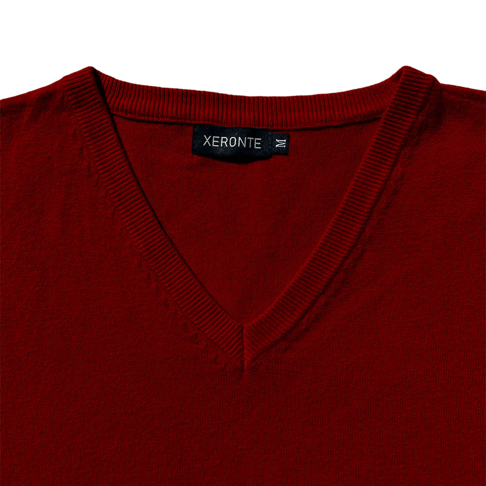 Solid Burgundy Mens V-Neck Sweater Vest Designer Brand