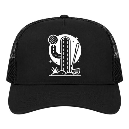 Black Cactus Desert Golf Trucker Hat