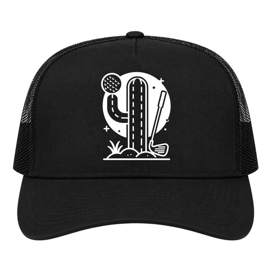 Black Cactus Desert Golf Trucker Hat