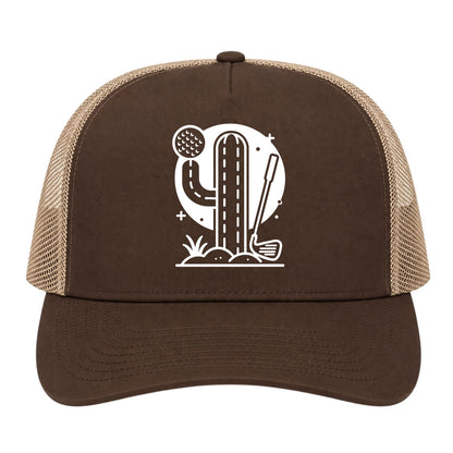 Brown Cactus Desert Golf Trucker Hat