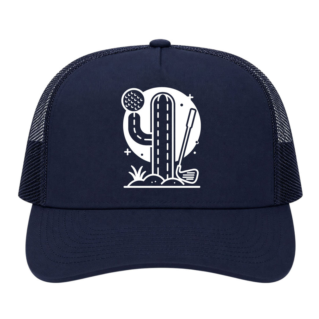 Navy Blue Cactus Desert Golf Trucker Hat