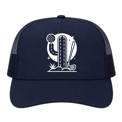 Navy Blue Cactus Desert Golf Trucker Hat